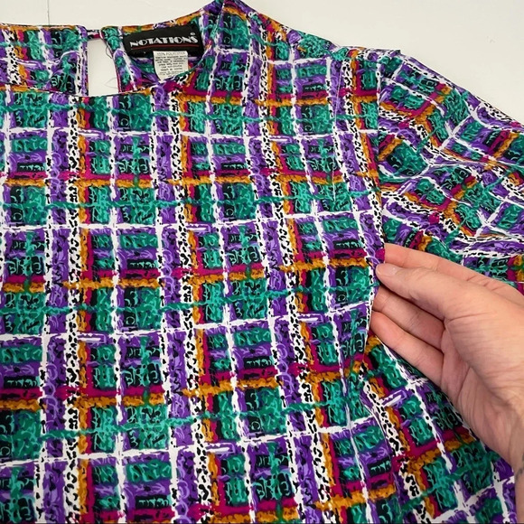 Vintage Notations Abstract Geometric Print Plaid Blouse Size 10 Maximalist 90's - Picture 4 of 10